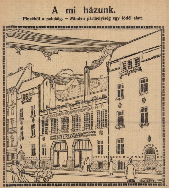 A Világosság Rt. Conti utcai nyomdaépületének – egyben a szociáldemokrata párt székhelyének – képe. Népszava, 1909. október 31.
